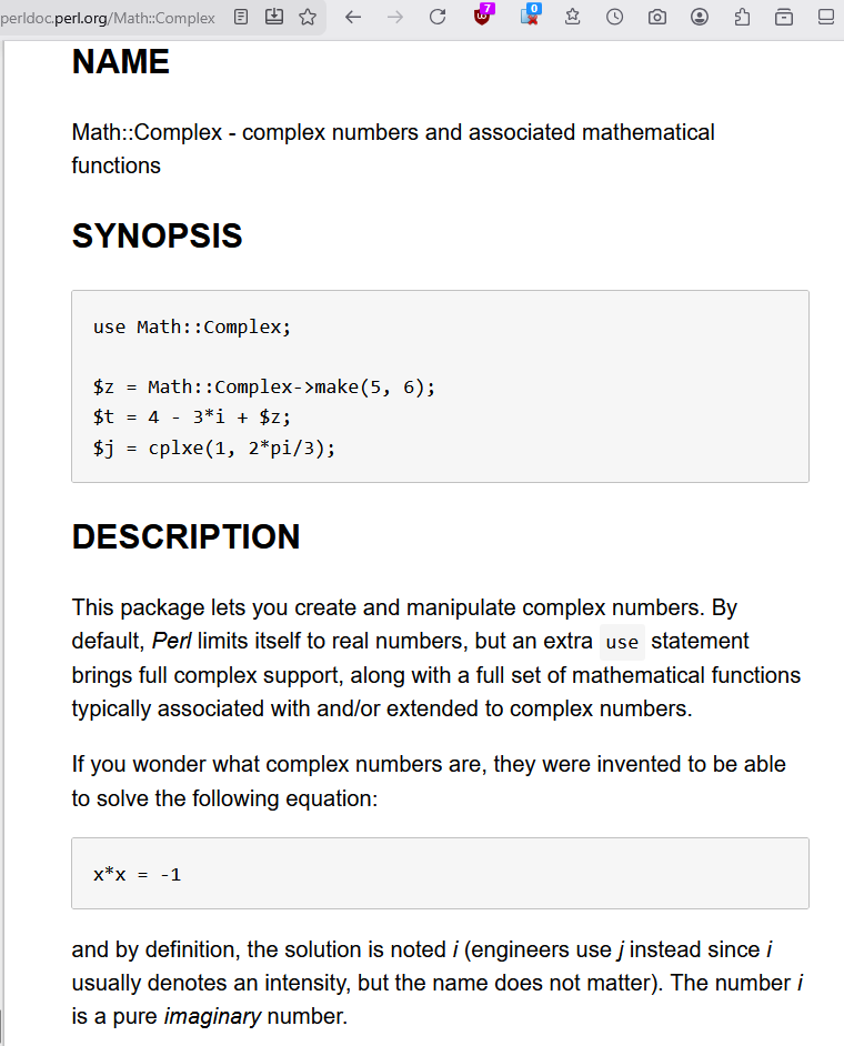 perldoc on Math Complex pNY99