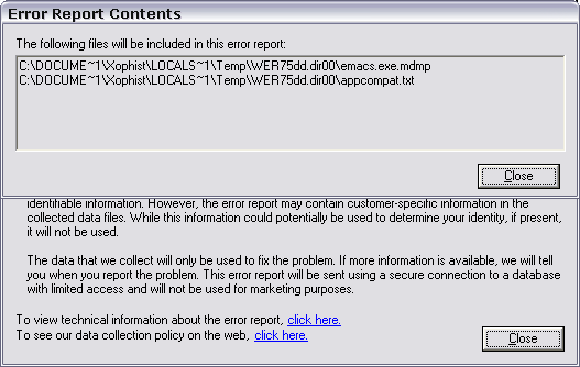 Windows XP error report files