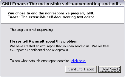 Windows XP send report prompt