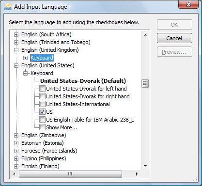 Add Input Language window