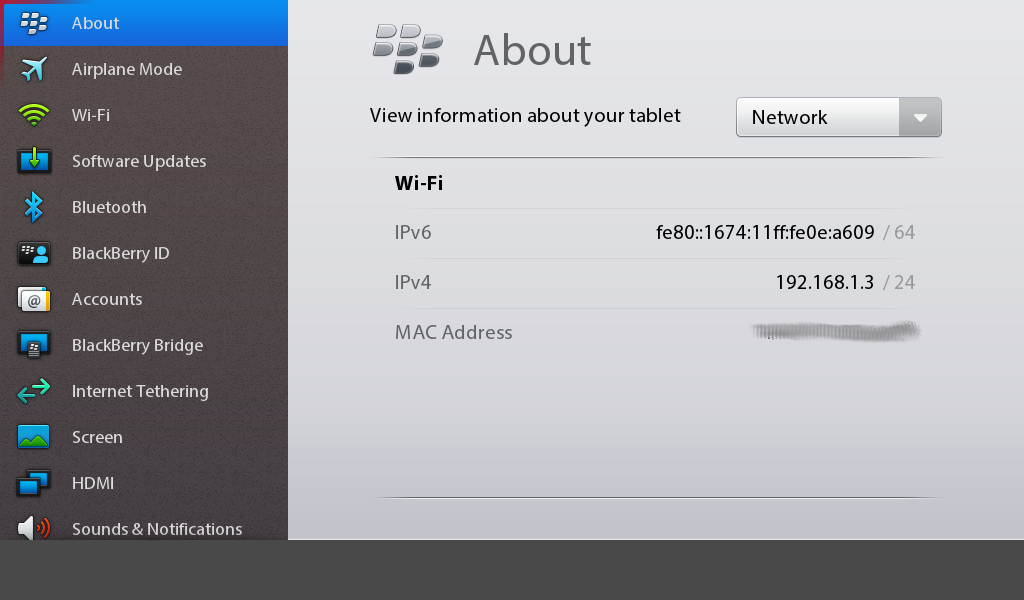 Blackberry Playbook ip address screen 2014-04-04