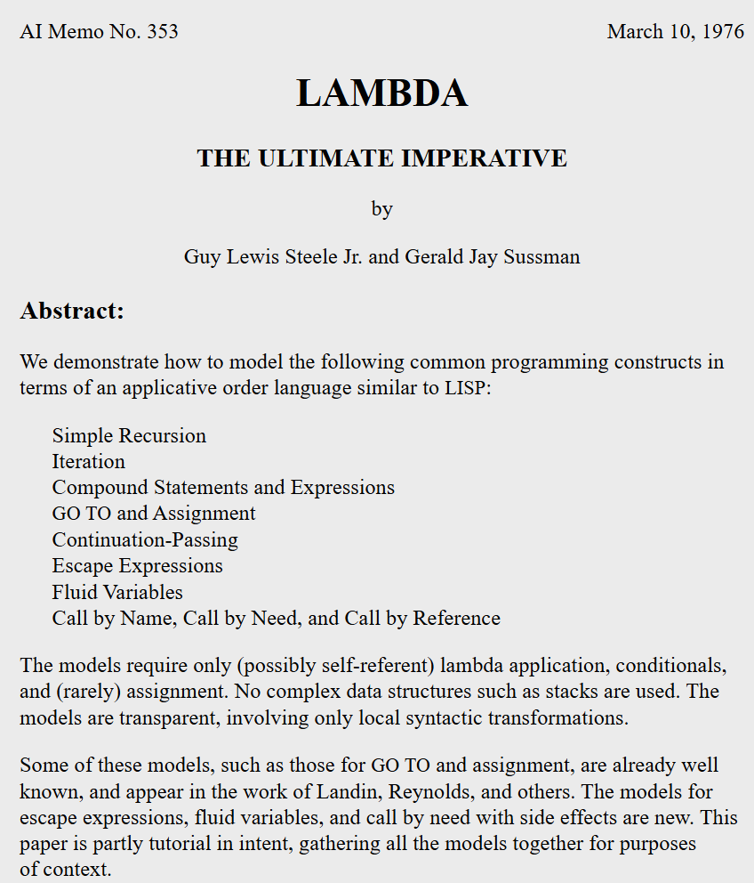 LAMBDA THE ULTIMATE IMPERATIVE Steele Sussman WnX5x