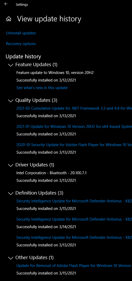 Windows 10 update types 2021-03-15