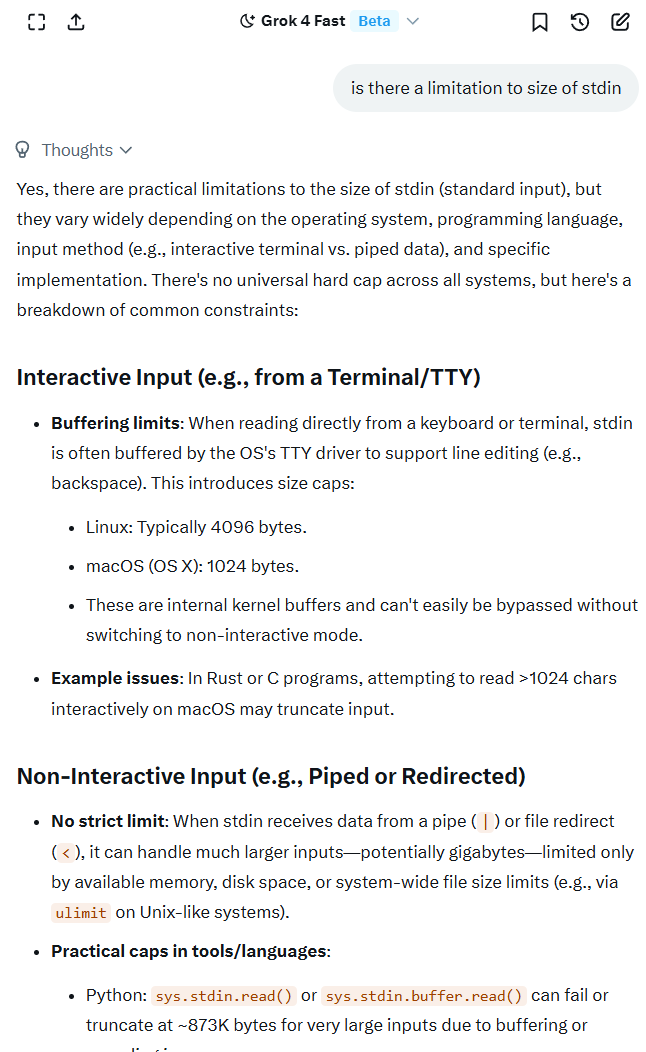 grok STDIN size limit 2025-10-25 18d69