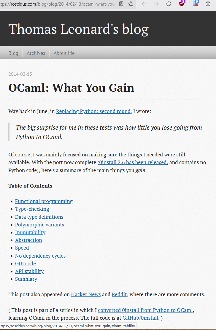 python vs ocaml 2014 Thomas Leonard 2ae0e