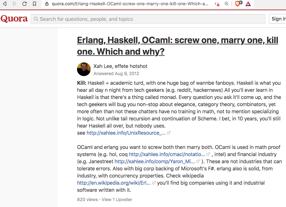 xah quora erlang haskell ocaml 2019-12-27 th93g