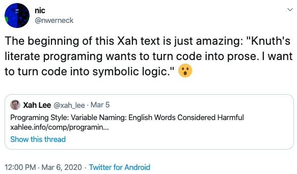 xah thank nic literate programing 2020-03-06 nx8mc