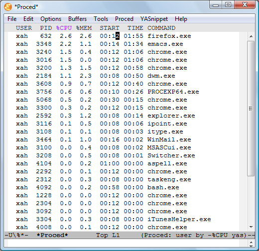 emacs23 proced