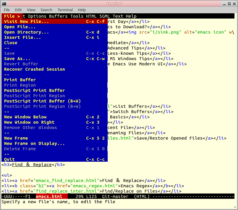 emacs 24.4 menu-bar-open text terminal 2014-10