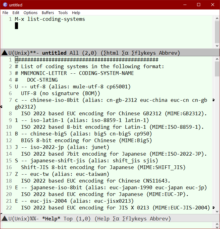 emacs 29 list-coding-systems 2023-08-30