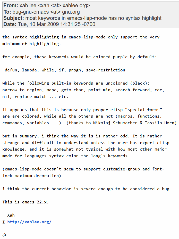 emacs bug report 2630 syntax color P9T4