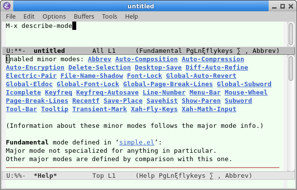 emacs describe-mode list minor modes