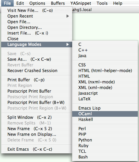 emacs language mode menu