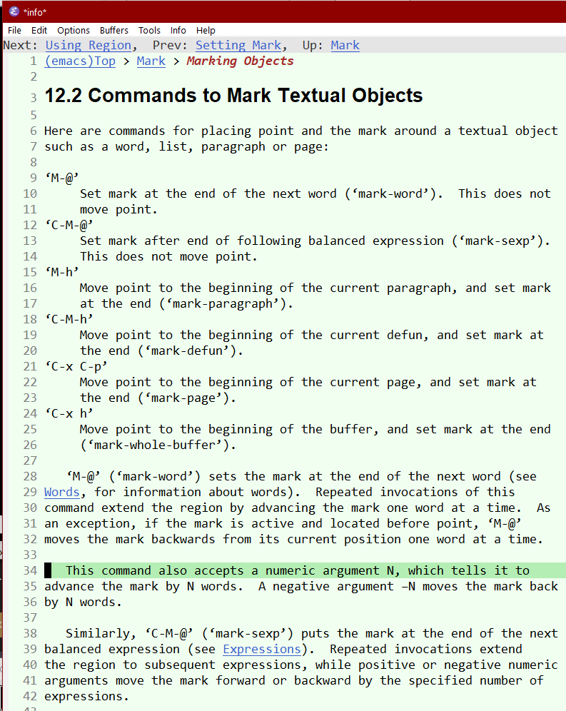 emacs manual mark text 2023-11-14