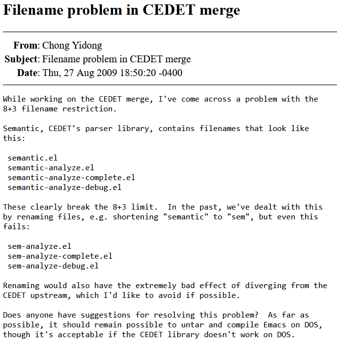 emacs stick 8.3 DOS naming 2009 19cfc