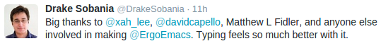 ergoemacs thanks Drake Sobania 2014-11-20