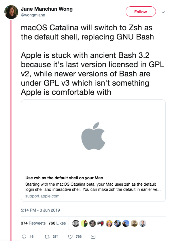 macos switching to zsh from bash 2019-06-04 m37kv
