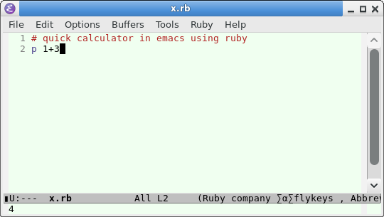 ruby as calculator in emacs d78e5