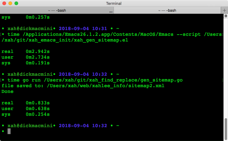 timing elisp vs golang 2018-09-04 6ec59