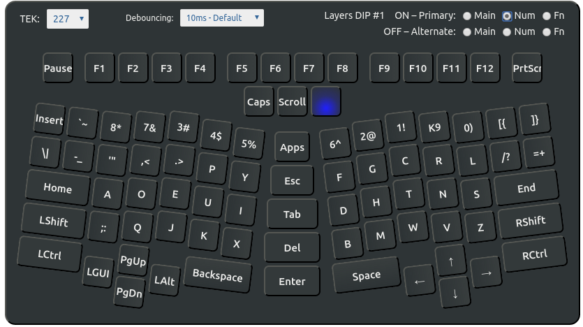 truly ergonomic keyboard xah fly keys layout 55098 numlock layer