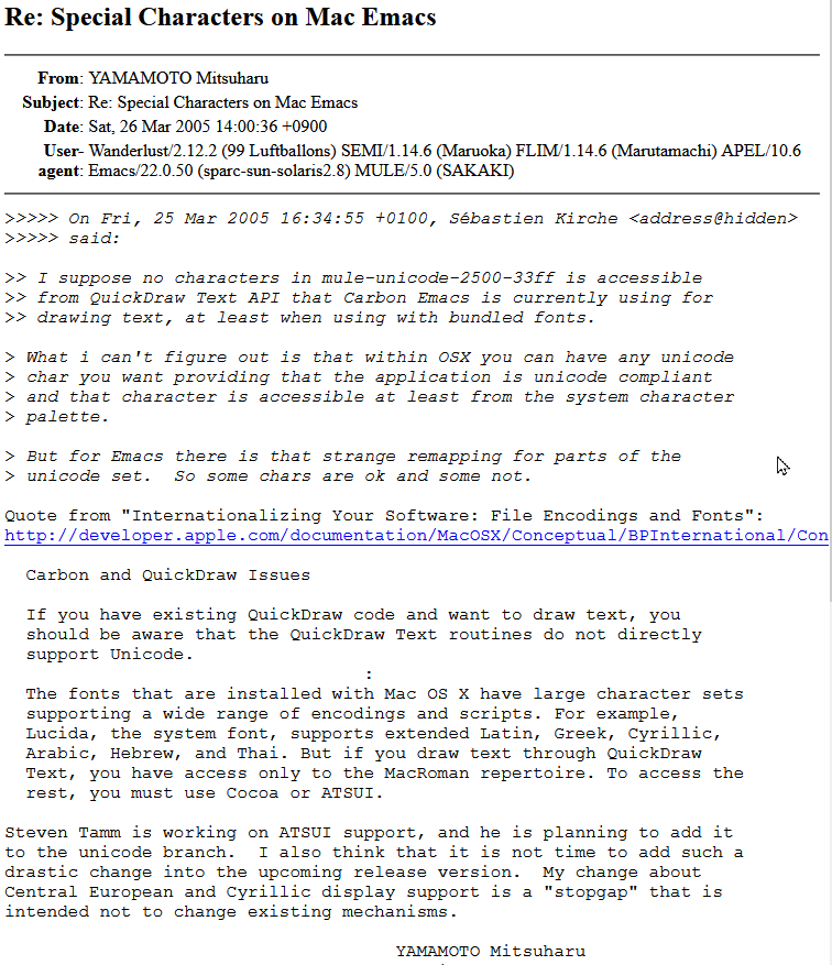 unicode Mac emacs 2005-03-26 yamamoto mitsuharu RbqKr
