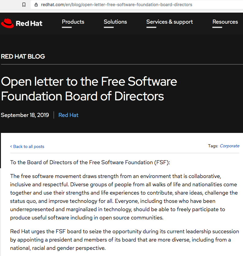 RedHat open letter to FSF 2019-09-18