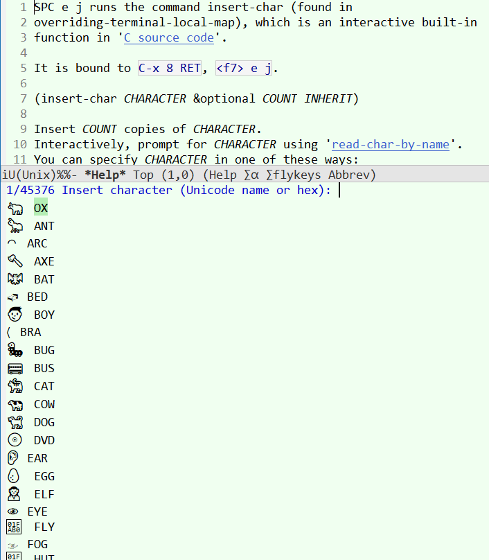 emacs inseart unicode char 2022-08-07