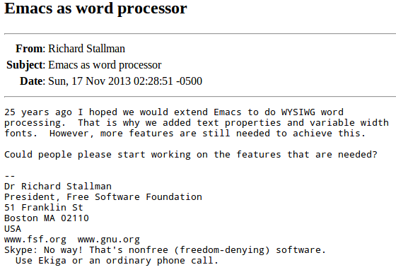 richard stallman emacs as word processor 2013-11-17