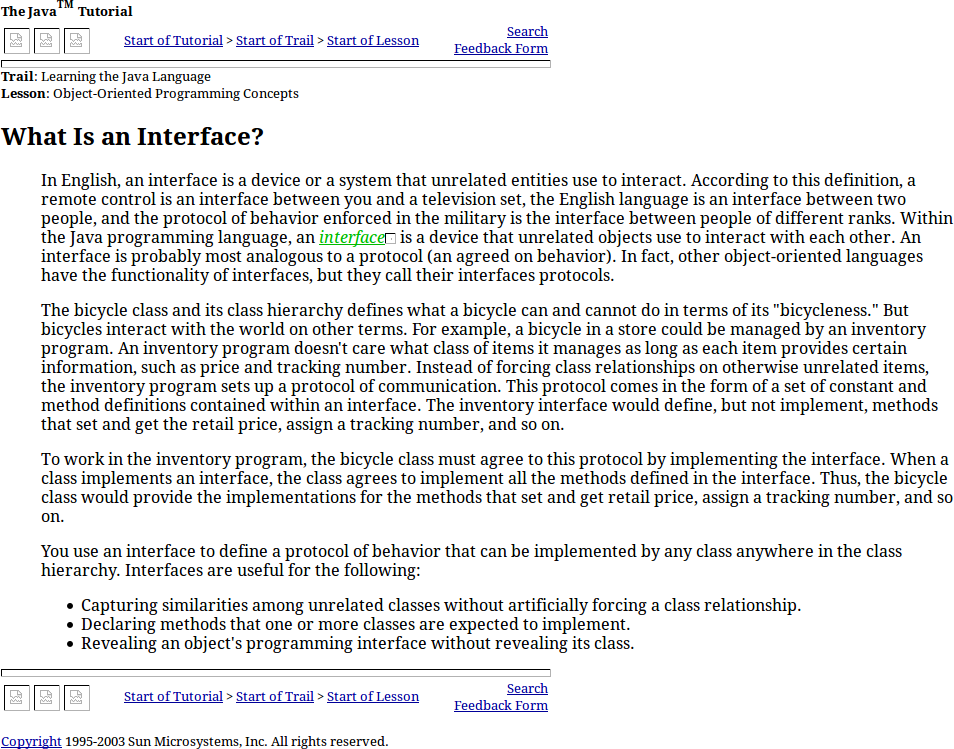 java official tutorial 2005 What Is an Interface