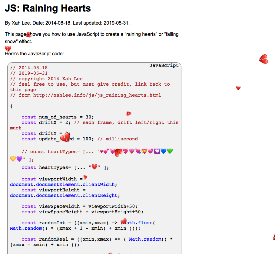 JavaScript raining hearts 2019-06-01 swytt