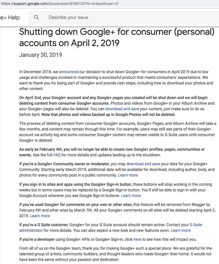 google plus shutdown 2019-02-14 4h37m
