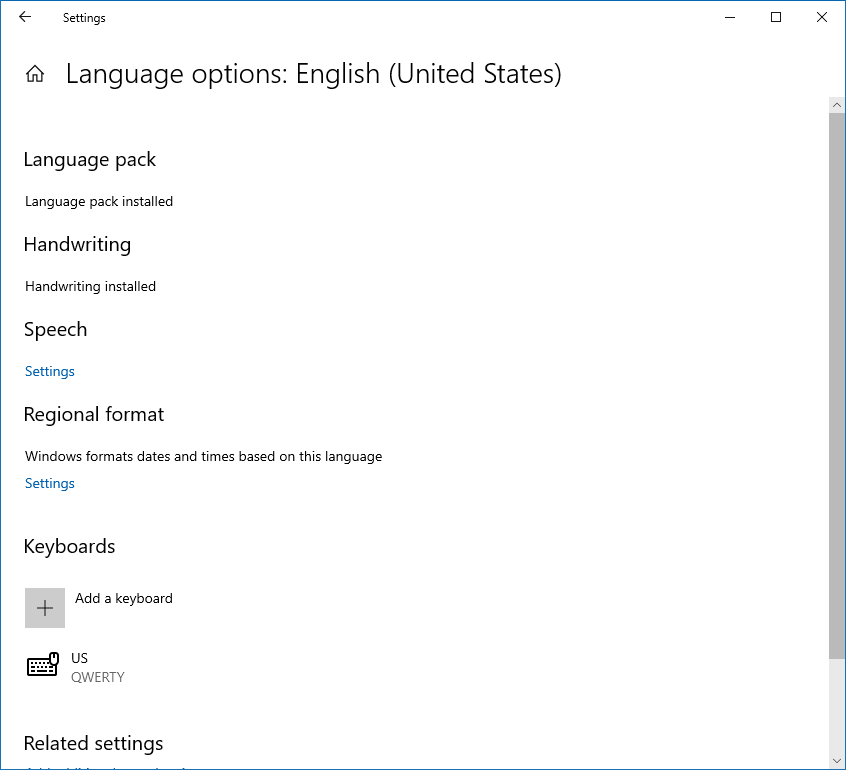 Windows 10 settings language options 2021-09-19