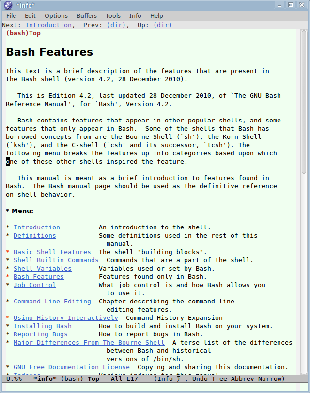 bash manual info doc emacs