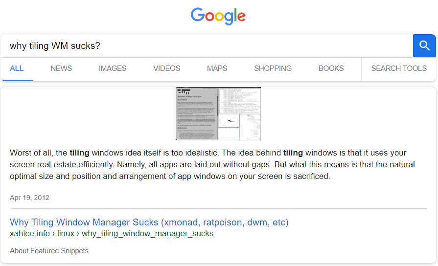 google snippet why window manager suck 2021-05-07 X2ycK