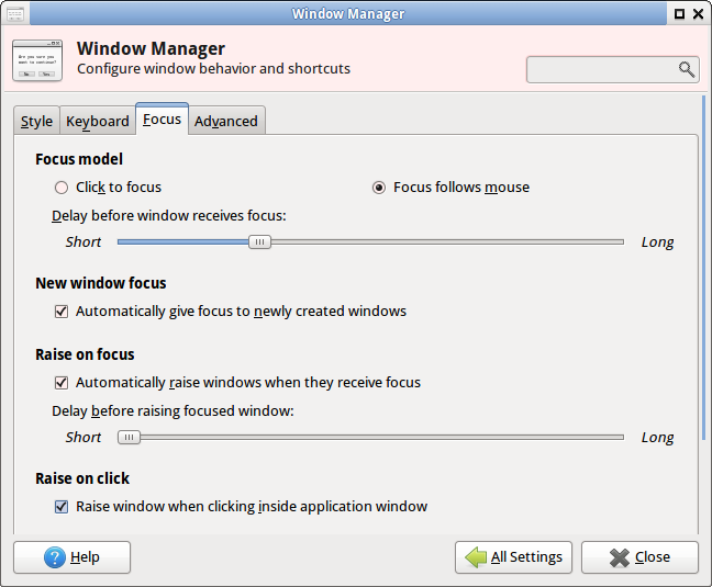 linux xfce window manager raise window on focus