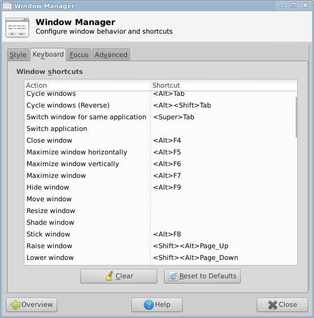 xfce window manager keys setup  2013-06-07