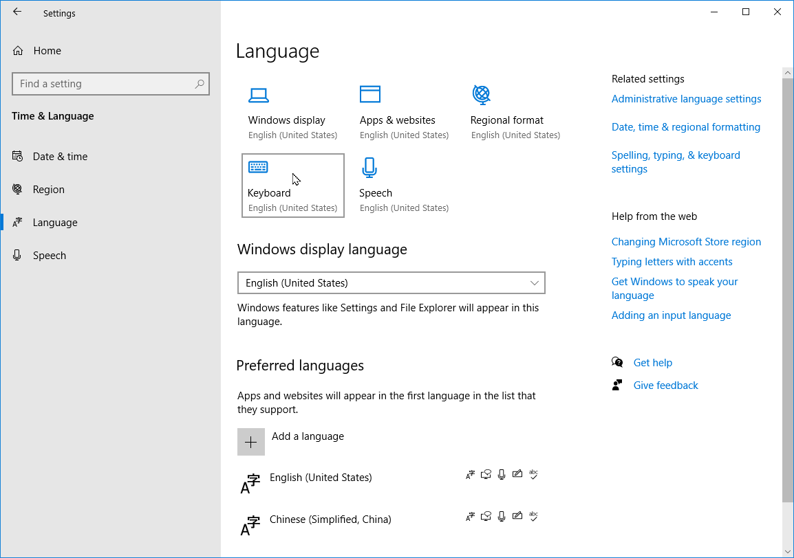 Windows 10 Settings language 2021-05-08