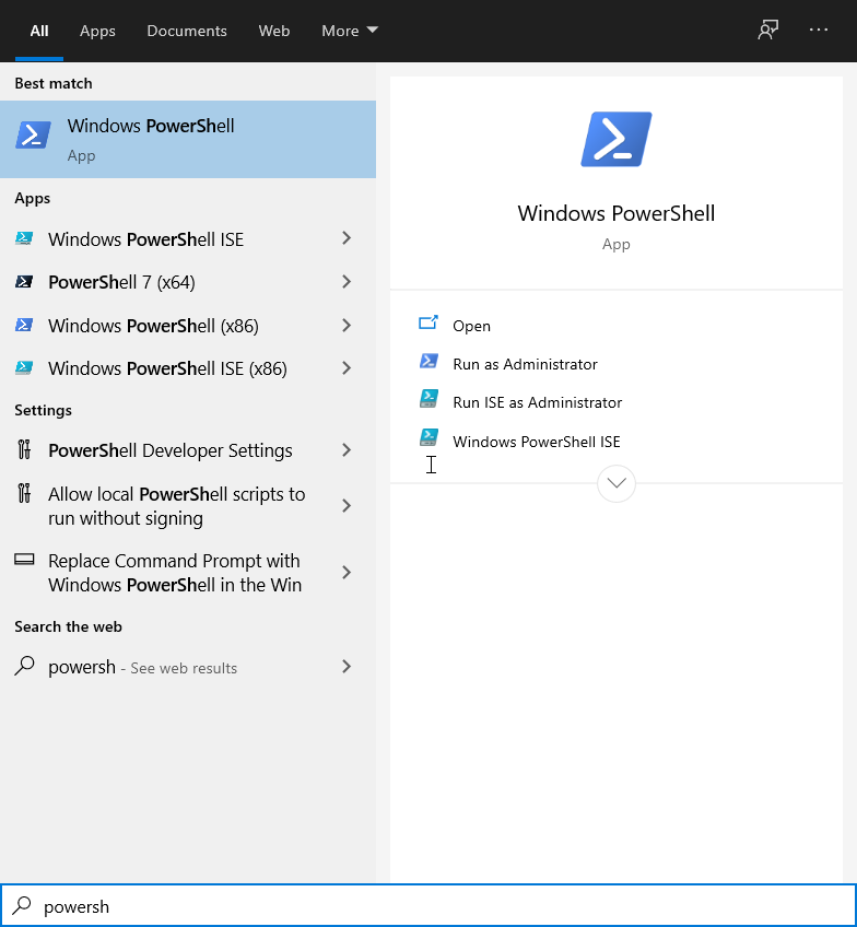 Windows 10 Start menu PowerShell 2021-02-20