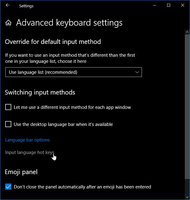 Windows 10 advanced keyboard settings 2021-02-03