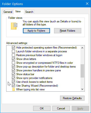 Windows 10 folder options checkbox 2021-01-28