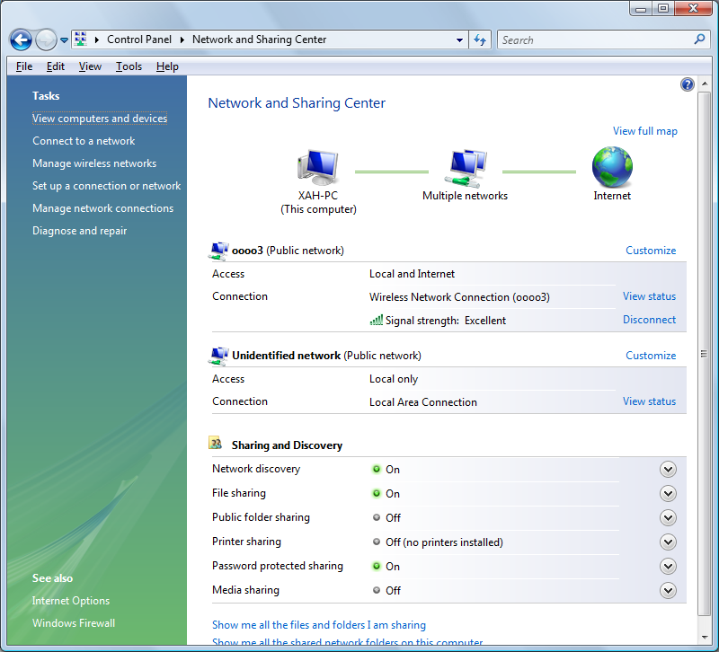 Windows filesharing panel