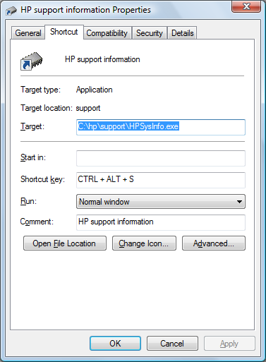 hp support information properties