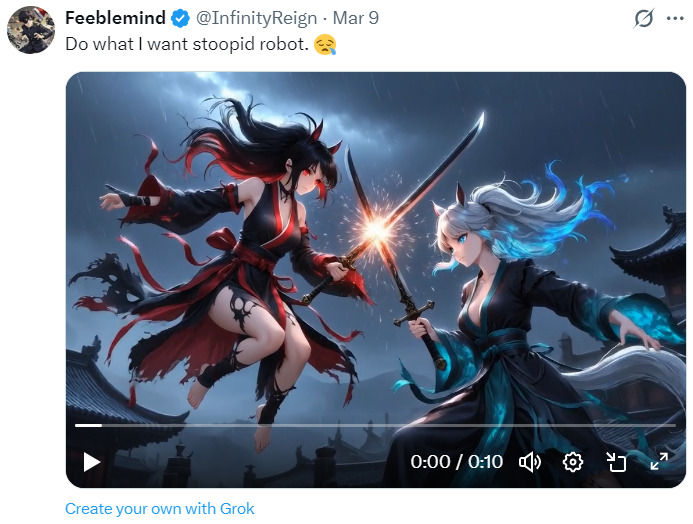 cat girls sword fight grok ai 2026-03 DYHsD