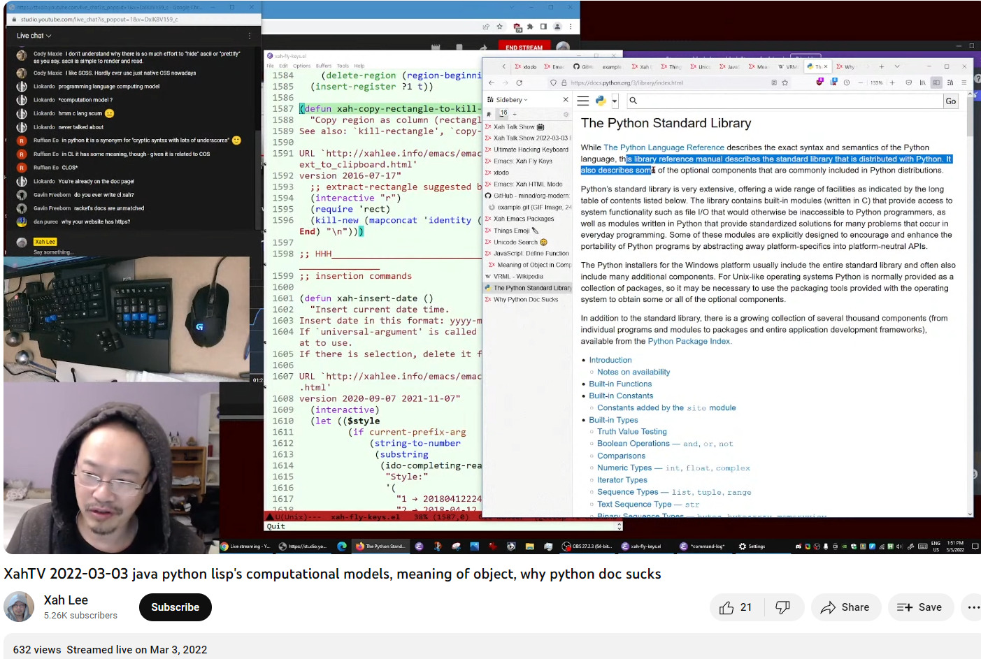 xah talk show 2022-03-03 python doc suck