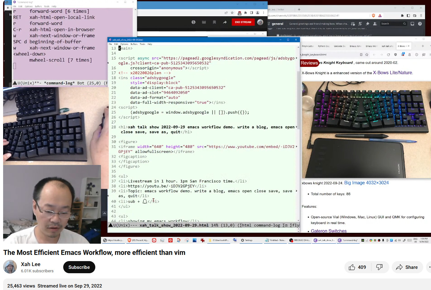 xah talk show 2022-09-29 efficient emacs workflow 2fqw