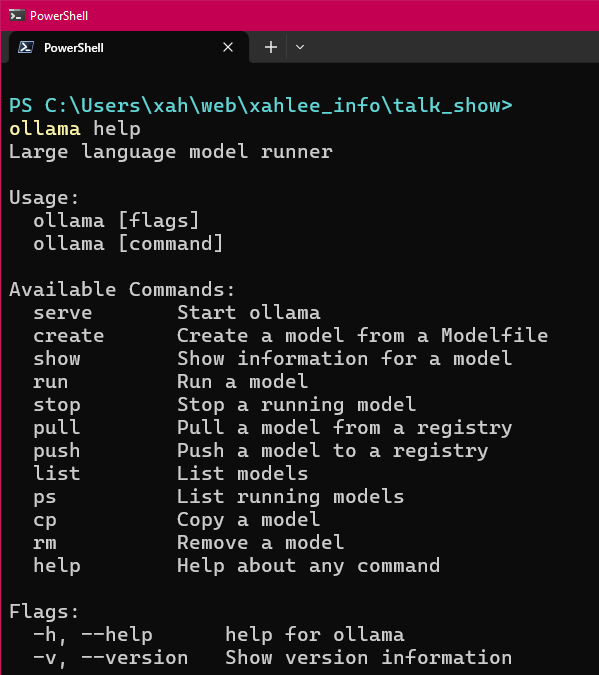 xah talk show 2025-04-27 ollama command 31867