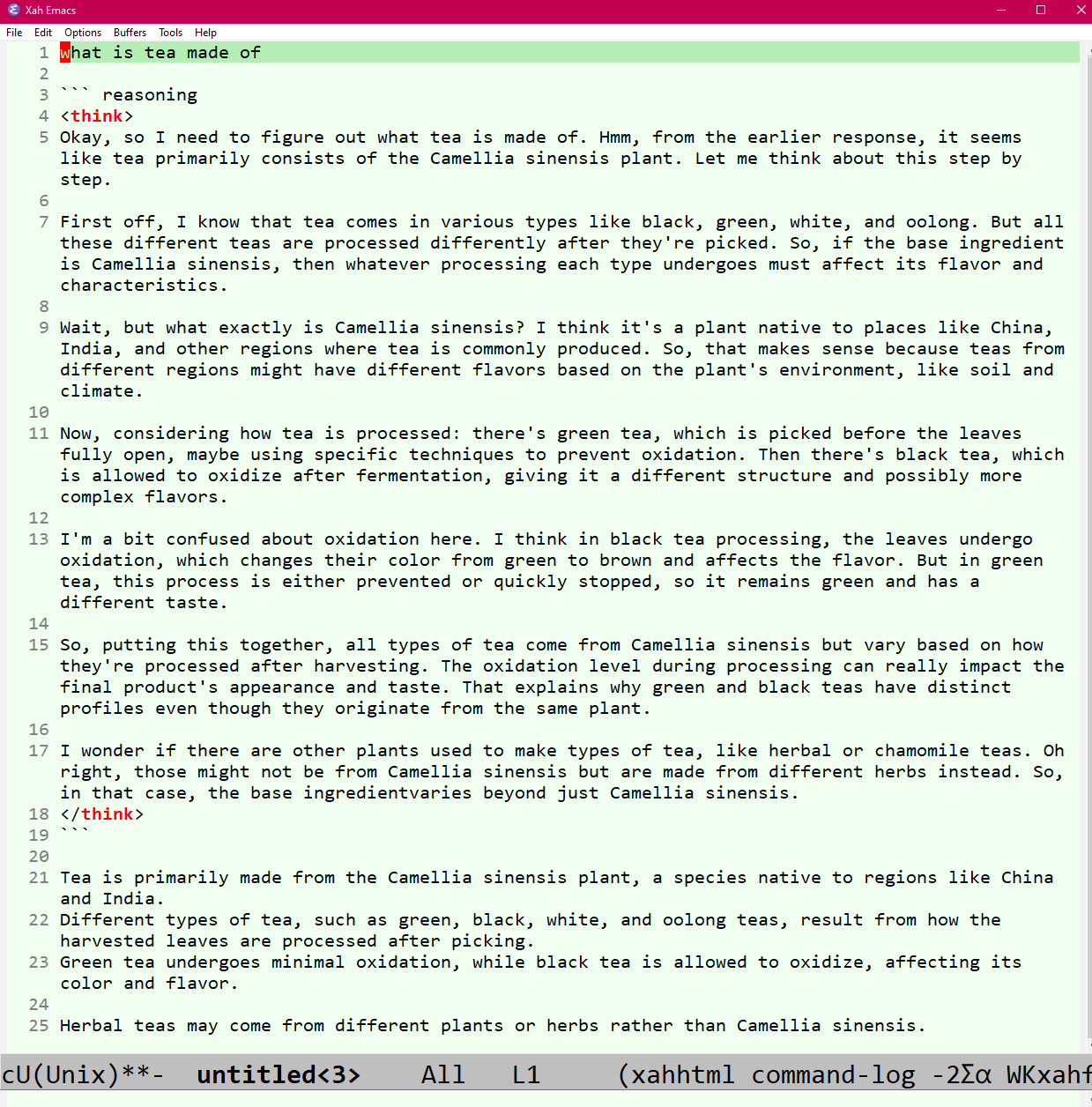 xah talk show 2025-04-27 tea emacs gptel ollama deepseek 30f62