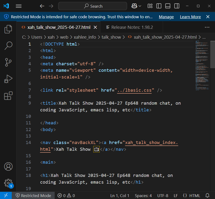xah talk show 2025-04-27 vscode 3146a
