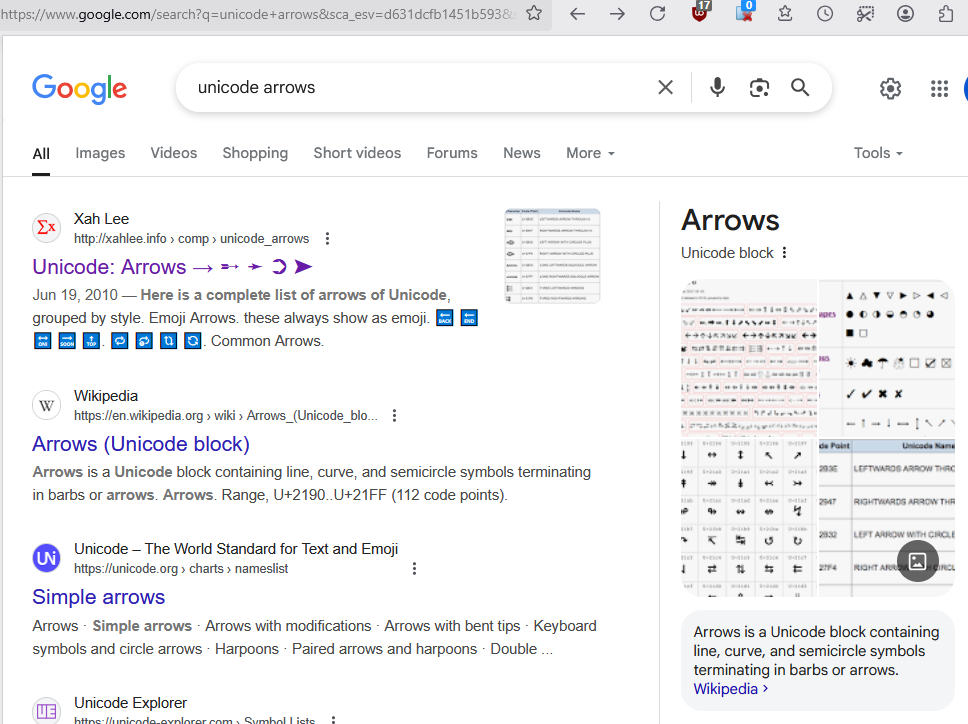 xah talk show 2025-05-18 Google search unicode arrow 28312