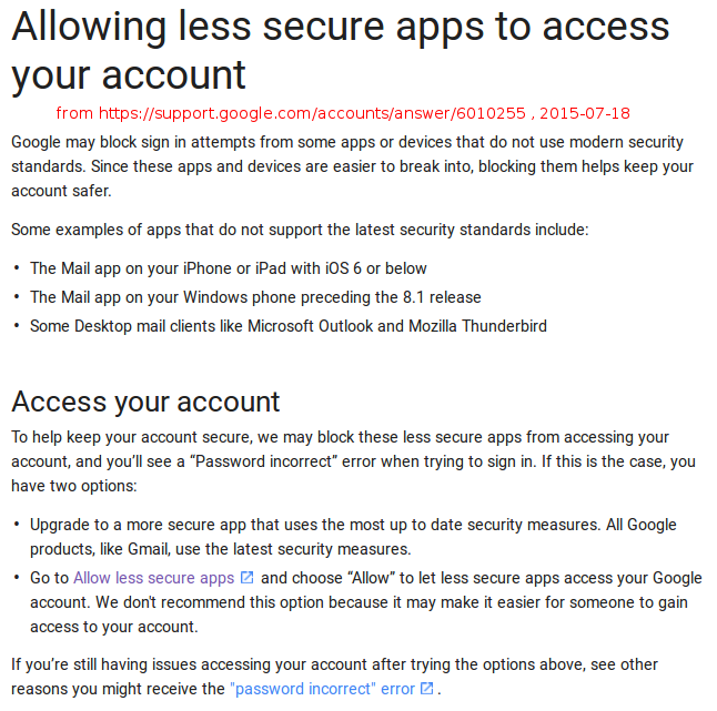 Google allow less secure apps blocks help thunderbird 2015-07-18